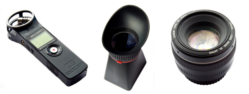 Great Gear, Zoom H1, Jag 35 lcdvf, Canon 50mm f1.4